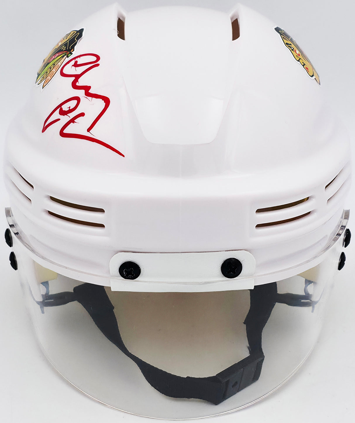 Chevy Chase Autographed Chicago Blackhawks White Speed Mini Helmet Beckett BAS QR #AD34233