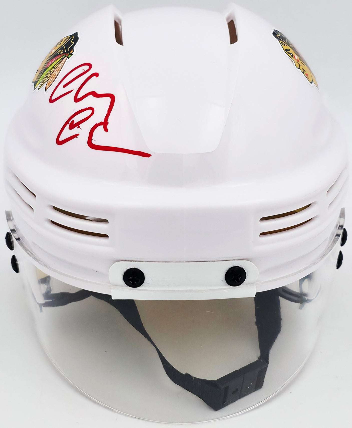 Chevy Chase Autographed Chicago Blackhawks White Speed Mini Helmet Beckett BAS QR #AD34238