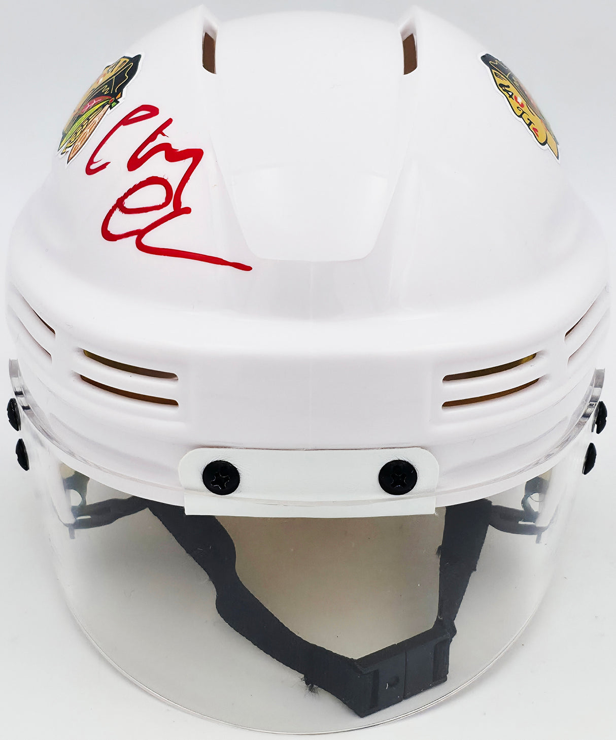 Chevy Chase Autographed Chicago Blackhawks White Speed Mini Helmet Beckett BAS QR #AD34234