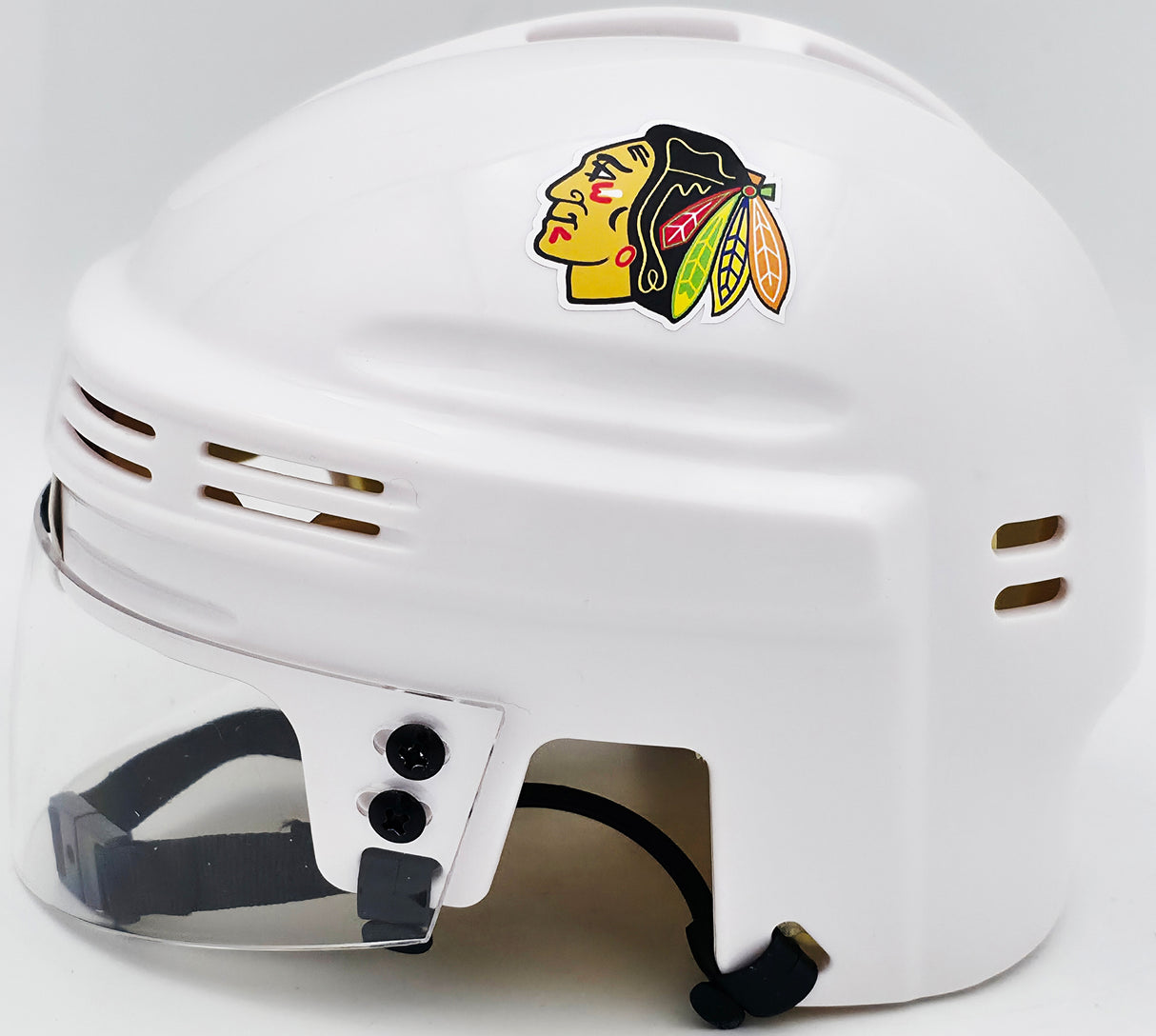 Chevy Chase Autographed Chicago Blackhawks White Speed Mini Helmet Beckett BAS QR #AD34234