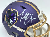 Terrell Suggs Autographed Baltimore Ravens Purple Speed Rave Mini Helmet Beckett BAS Witness #2W637228