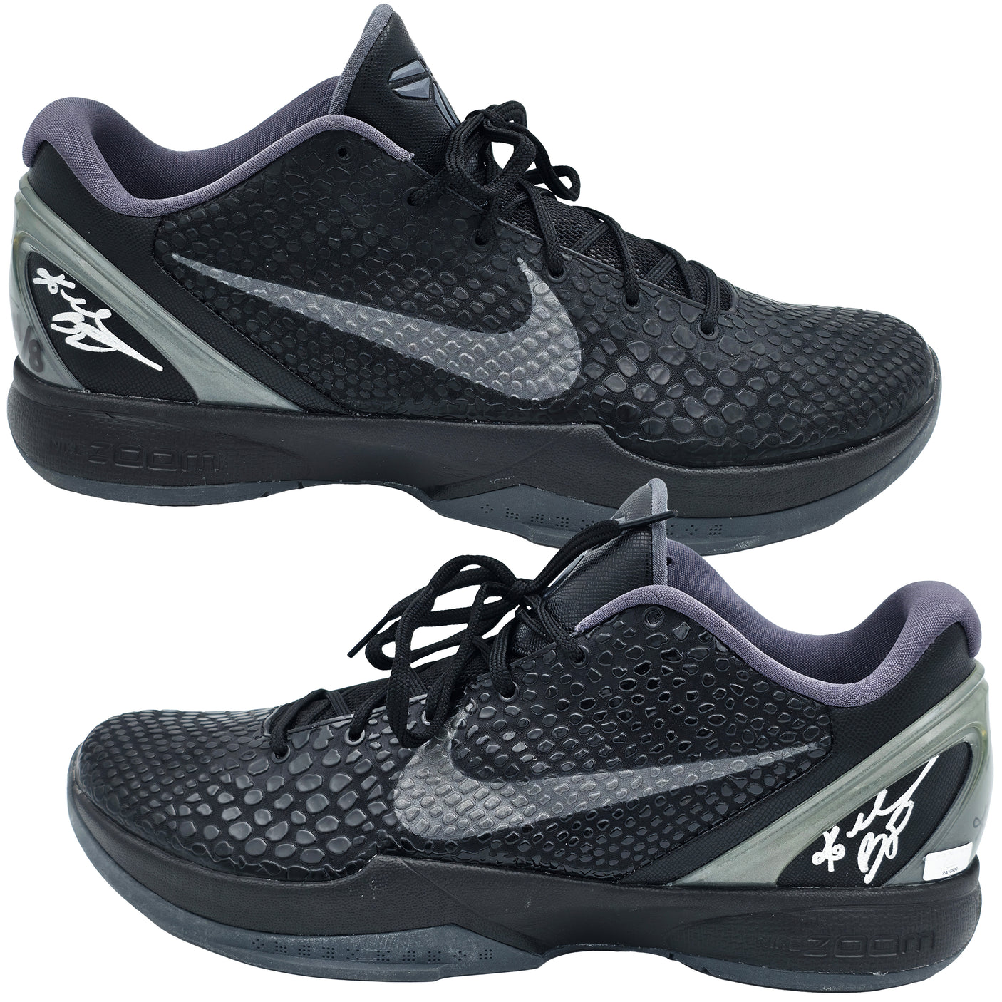 Kobe Bryant Autographed Pair of Black Nike Air Zoom VI Shoes Los Angeles Lakers (Dual Signed) PSA/DNA & #4/8 Panini Holo #PA10830