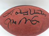 Johnny Unitas & Joe Montana Autographed Official NFL Leather Game Football Beckett BAS #A75811