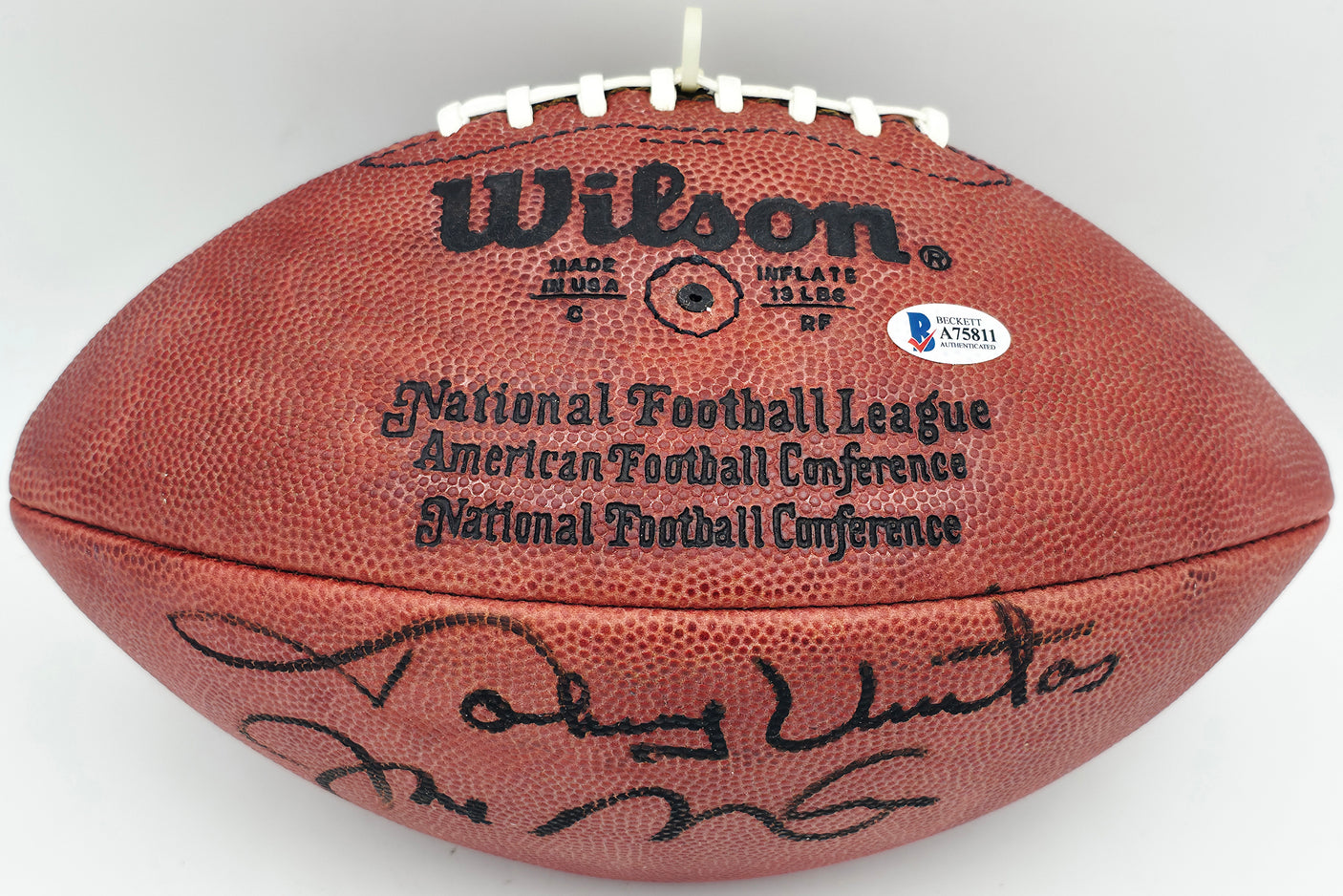 Johnny Unitas & Joe Montana Autographed Official NFL Leather Game Football Beckett BAS #A75811