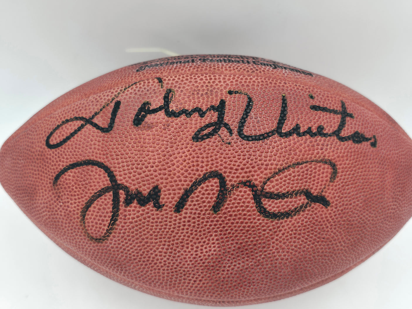 Johnny Unitas & Joe Montana Autographed Official NFL Leather Game Football Beckett BAS #A75810