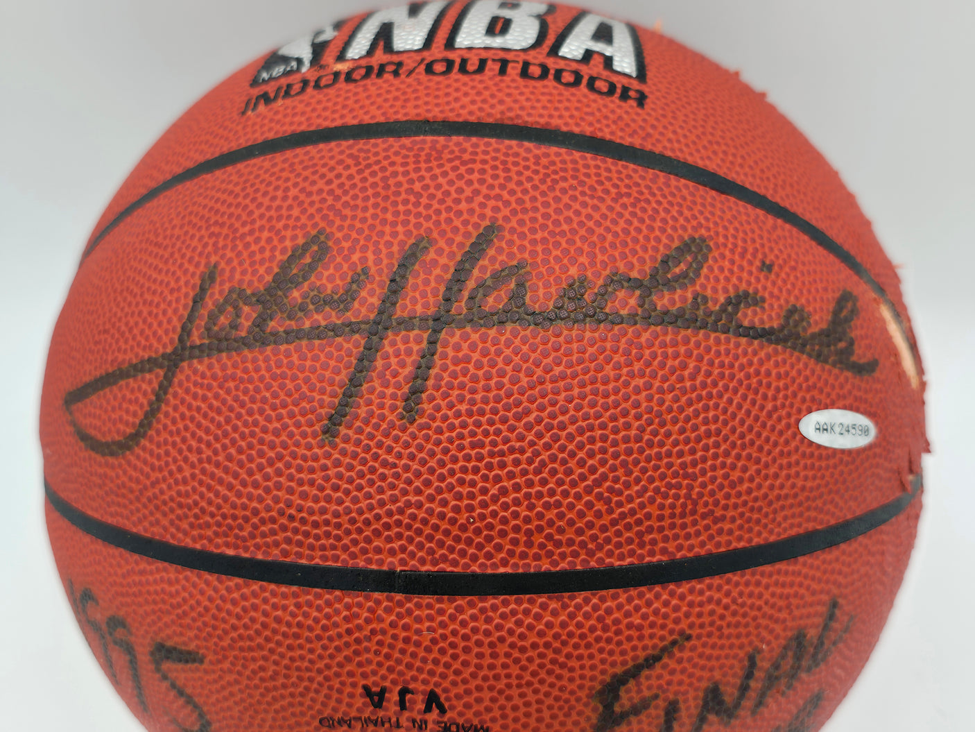 John Havlicek Autographed Official NBA Leather Basketball Boston Celtics (Damaged) UDA Holo #AAK24590