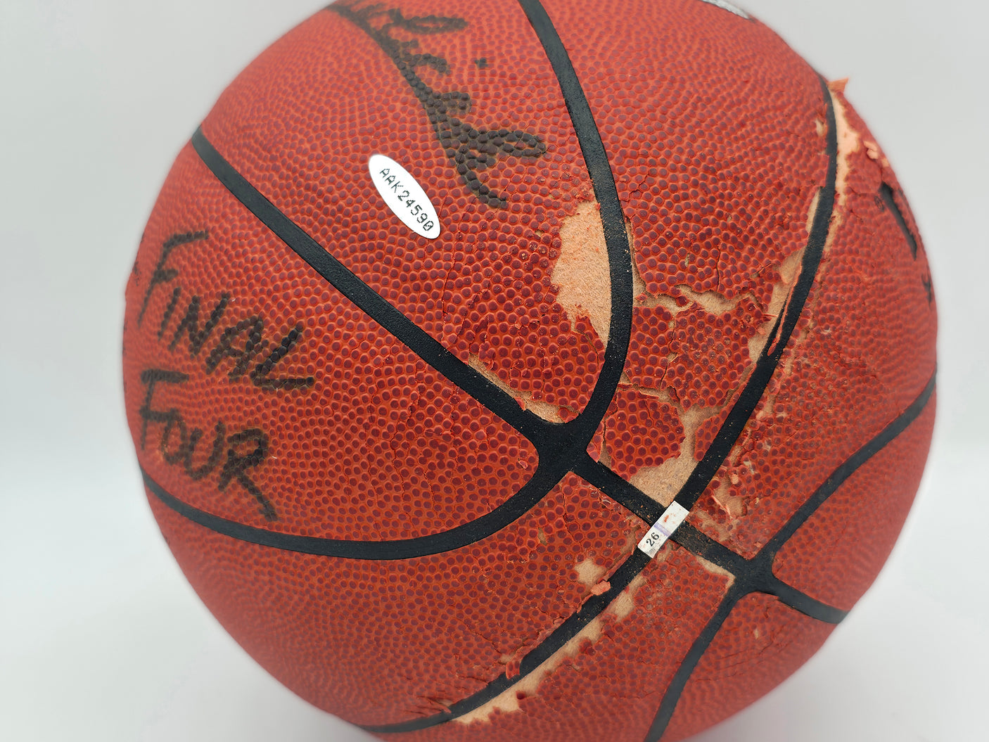 John Havlicek Autographed Official NBA Leather Basketball Boston Celtics (Damaged) UDA Holo #AAK24590