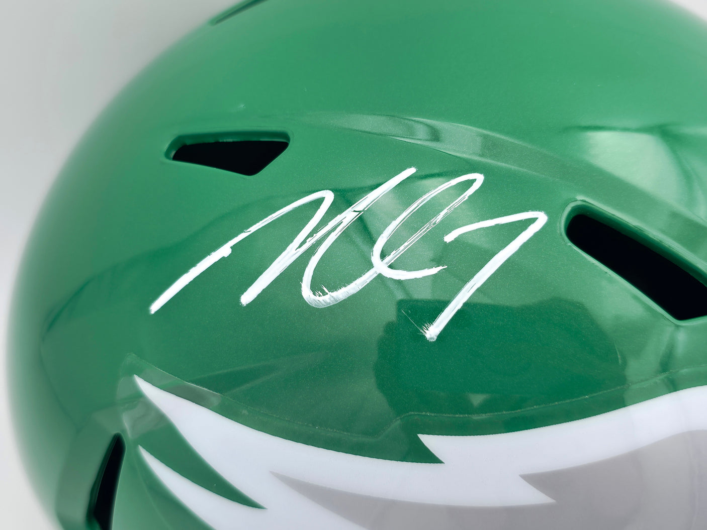 Michael Vick Autographed Philadelphia Eagles Kelly Green Full Size Replica Speed Helmet (Smudged) Beckett BAS Witness #2W94592
