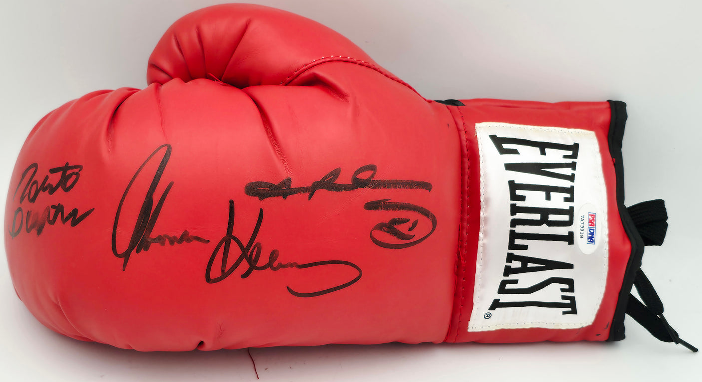 Boxing Greats Autographed Black Everlast Boxing Glove Signed By Sugar Ray Leonard, Thomas "Hitman" Hearns & Roberto Duran LH PSA/DNA #7A73918