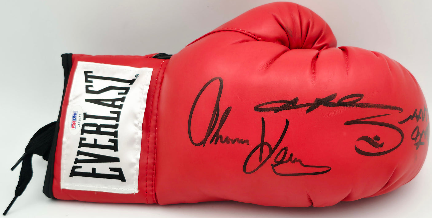 Boxing Greats Autographed Black Everlast Boxing Glove Signed By Sugar Ray Leonard, Thomas "Hitman" Hearns & Roberto Duran RH PSA/DNA #7A73865