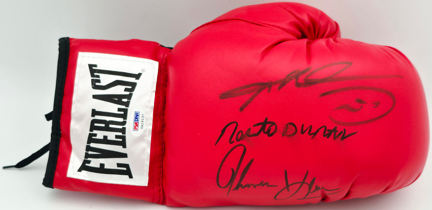 Boxing Greats Autographed Black Everlast Boxing Glove Signed By Sugar Ray Leonard, Thomas "Hitman" Hearns & Roberto Duran RH PSA/DNA #5A16137