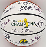 1978-79 NBA Champions Seattle Supersonics Team Autographed White Logo Basketball "HOF 89, 98, 10" With 9 Signatures Including Fred Brown & Lenny Wilkens (Smudged) MCS Holo #70320