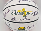 1978-79 NBA Champions Seattle Supersonics Team Autographed White Logo Basketball "HOF 89, 98, 10" With 9 Signatures Including Fred Brown & Lenny Wilkens (Smudged) MCS Holo #70320