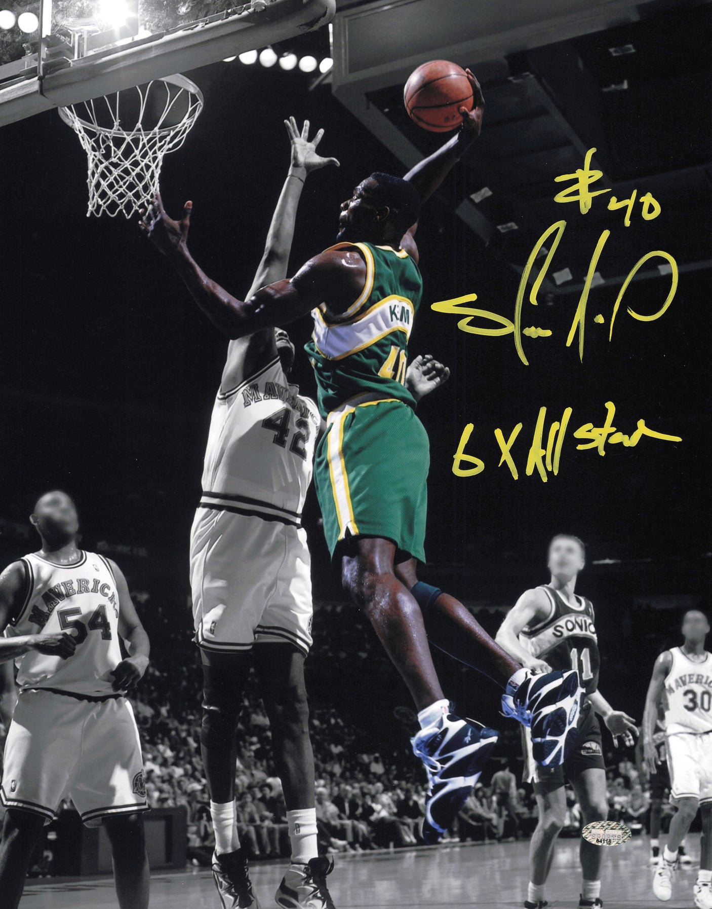 Shawn Kemp Autographed 11x14 Photo Seattle Supersonics "6x All Star" MCS Holo #64116