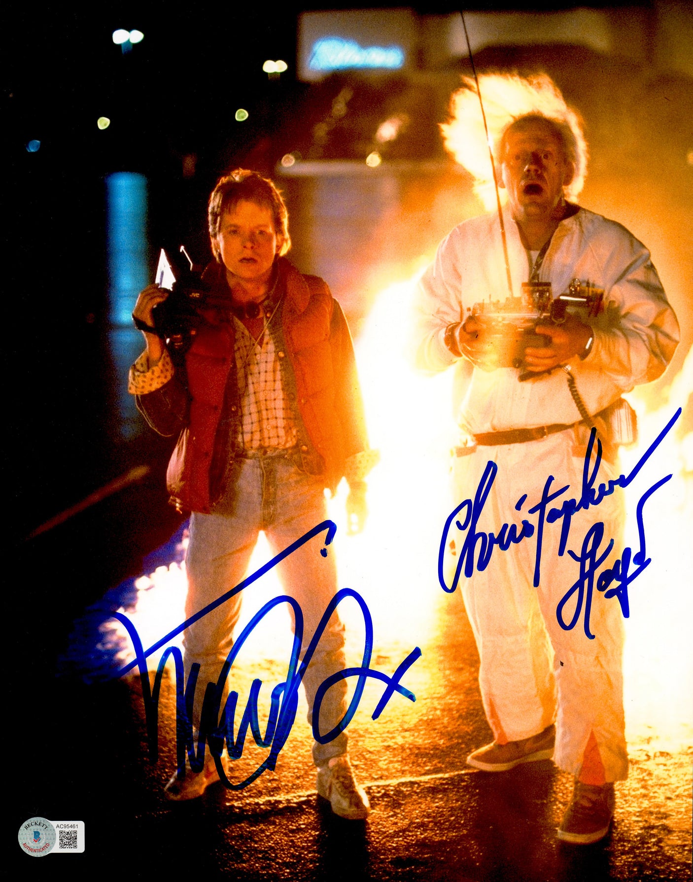 Michael J. Fox & Christopher Lloyd Autographed 11x14 Photo Back To The Future Beckett BAS #AC95461