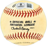 Eddie Mathews Autographed Official Feeney NL Baseball Milwaukee Braves Beckett BAS QR #BR51030
