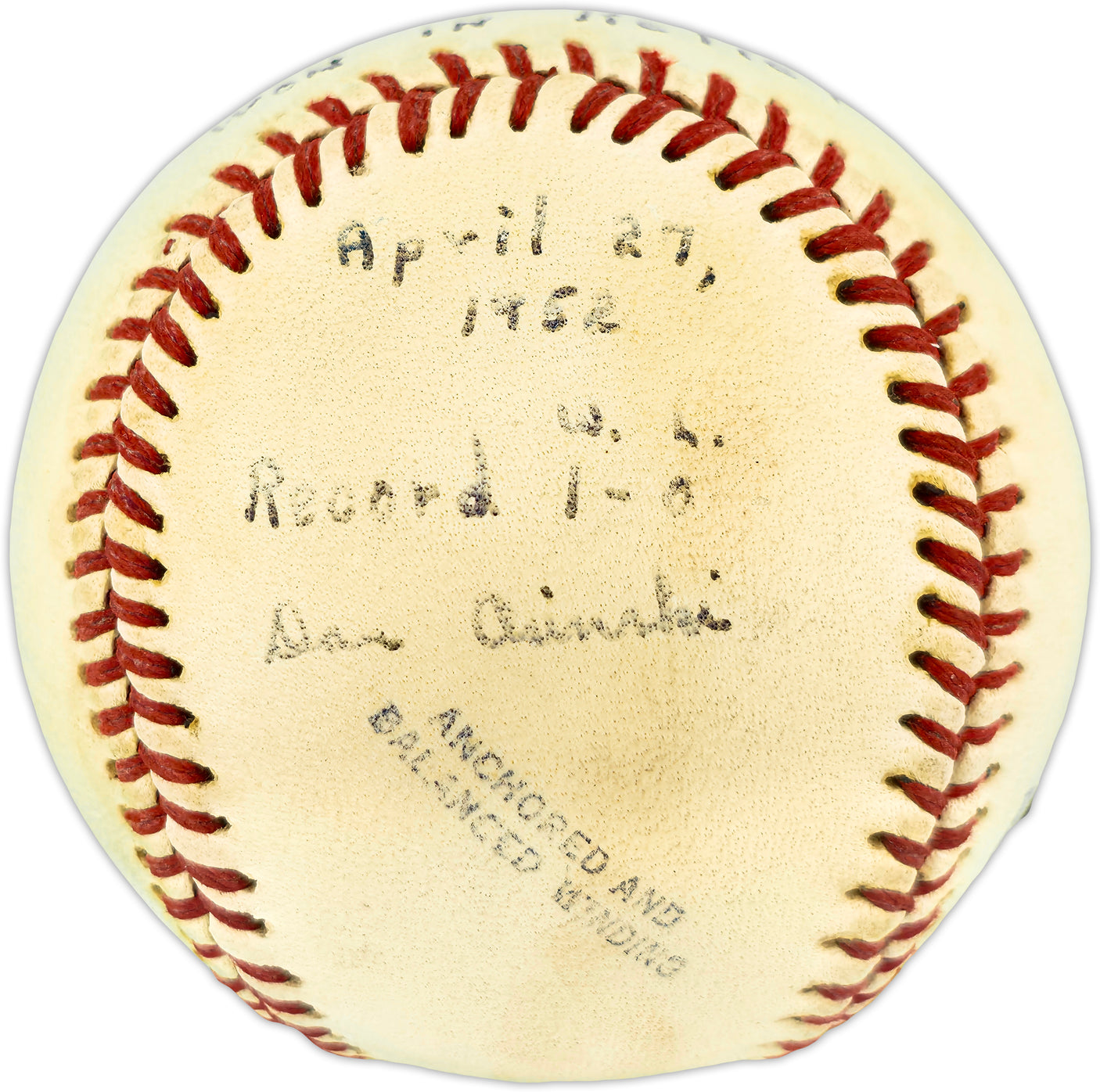 Dan Osinski Autographed Official Wilson Western Association Baseball Fort Smith Indians "1st win April 27, 1952" Beckett BAS QR #BR51039