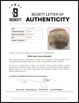 Willie Mays Autographed Official Feeney NL Baseball San Francisco Giants Beckett BAS #AE16597