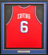 Philadelphia 76ers Julius "Dr. J" Erving Autographed Framed Red Jersey PSA/DNA Stock #215862