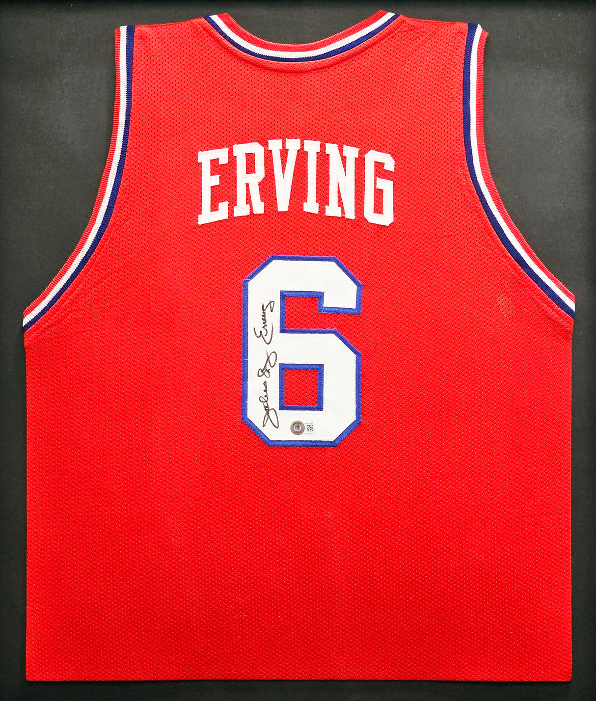 Philadelphia 76ers Julius "Dr. J" Erving Autographed Framed Red Jersey PSA/DNA Stock #215862