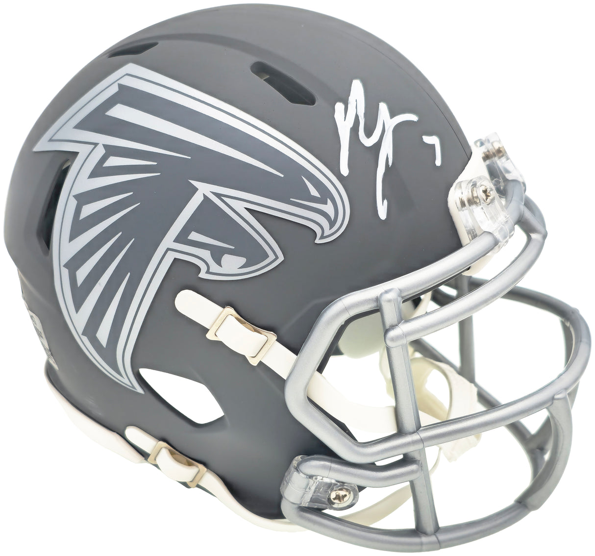 Bijan Robinson Autographed Atlanta Falcons Slate Gray Speed Mini Helmet Beckett BAS Witness Stock #230236