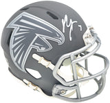 Bijan Robinson Autographed Atlanta Falcons Slate Gray Speed Mini Helmet Beckett BAS Witness Stock #230236