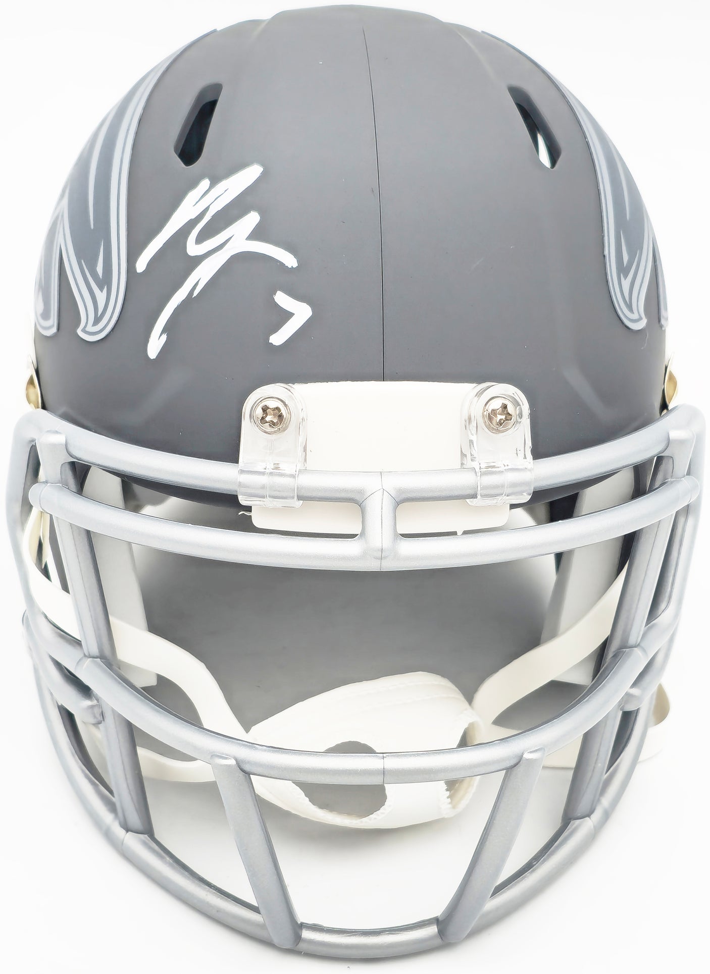 Bijan Robinson Autographed Atlanta Falcons Slate Gray Speed Mini Helmet Beckett BAS Witness Stock #230236