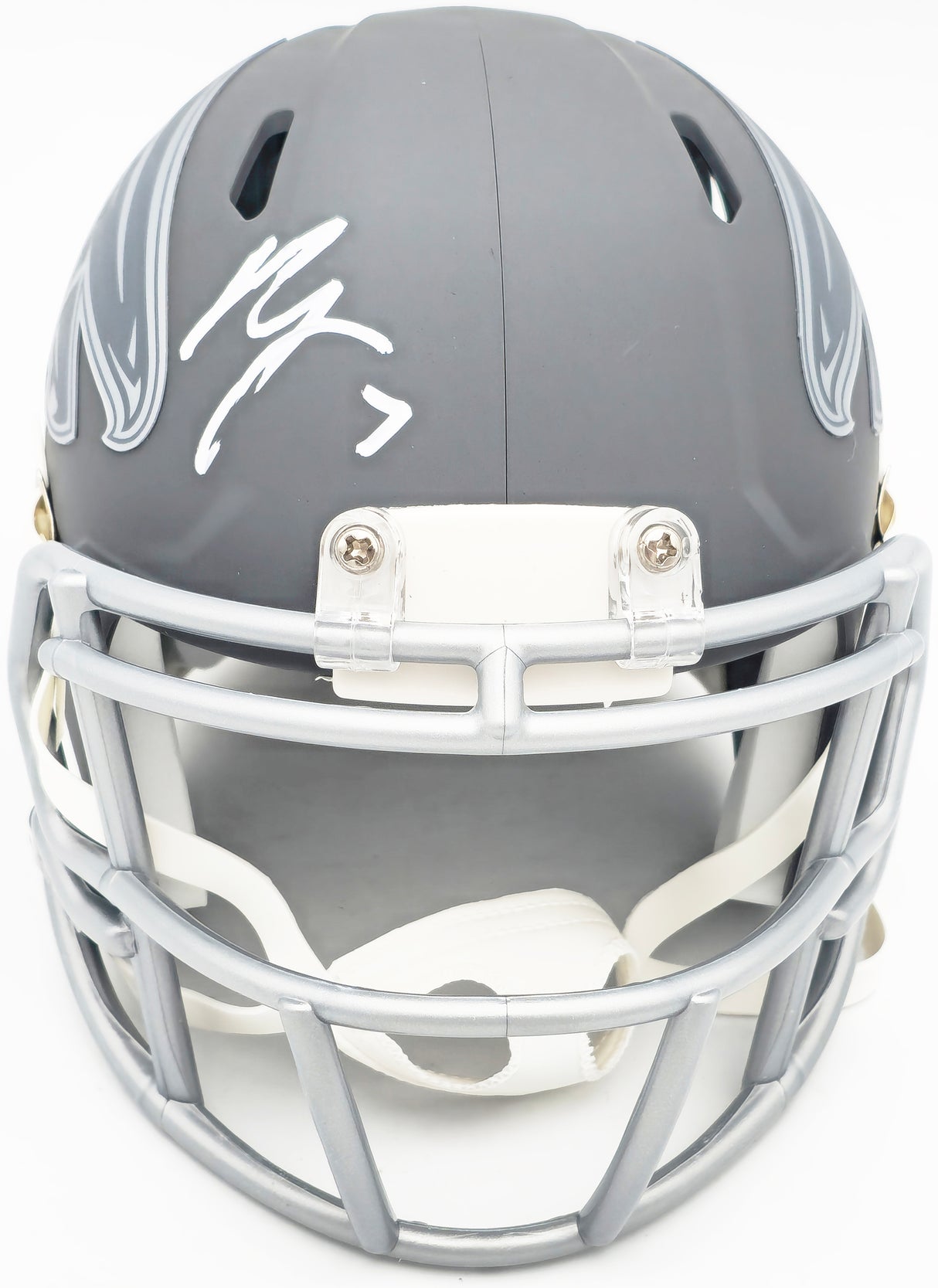 Bijan Robinson Autographed Atlanta Falcons Slate Gray Speed Mini Helmet Beckett BAS Witness Stock #230236