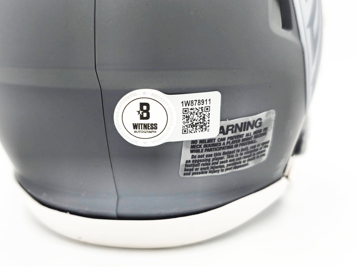 Bijan Robinson Autographed Atlanta Falcons Slate Gray Speed Mini Helmet Beckett BAS Witness Stock #230236
