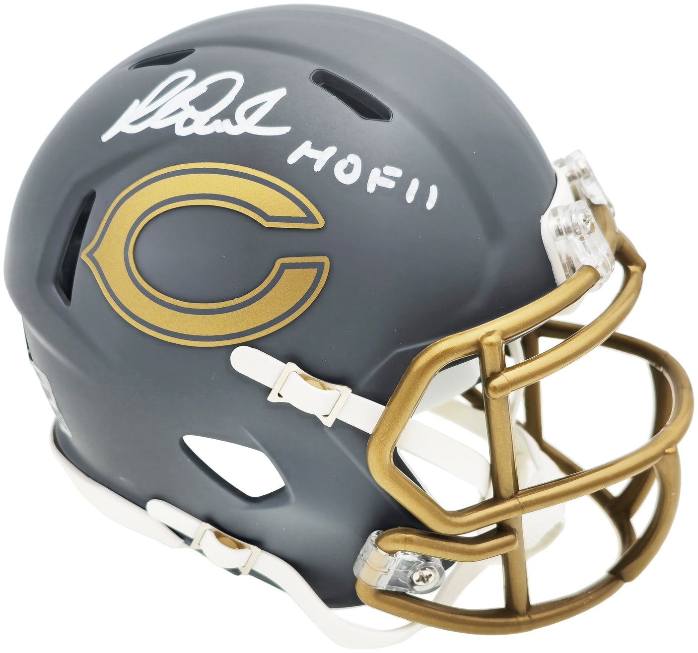 Richard Dent Autographed Chicago Bears Slate Gray Speed Mini Helmet "HOF 11" Beckett BAS Witness Stock #230268