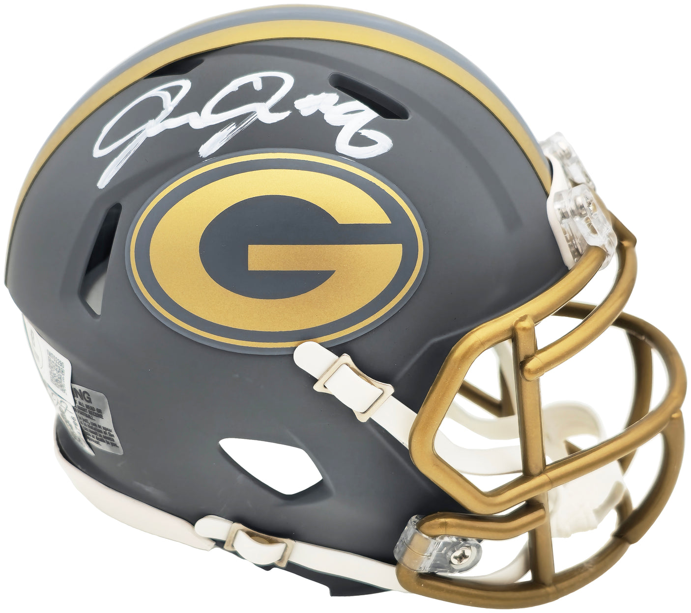 Josh Jacobs Autographed Green Bay Packers Slate Gray Speed Mini Helmet Beckett BAS Witness Stock #230237
