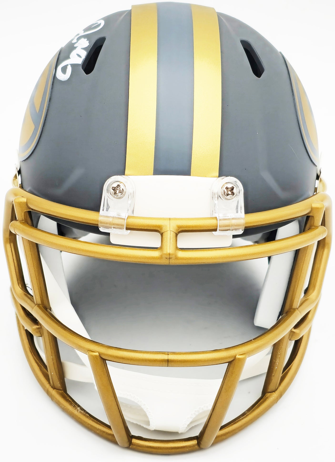 Josh Jacobs Autographed Green Bay Packers Slate Gray Speed Mini Helmet Beckett BAS Witness Stock #230237