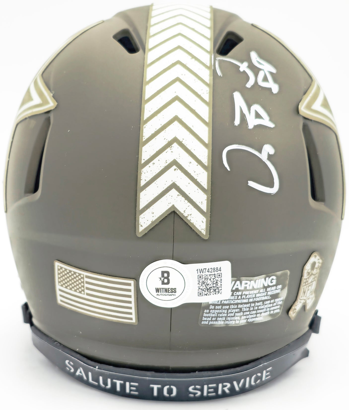 Dez Bryant Autographed Dallas Cowboys Army Green Salute to Service Speed Mini Helmet Beckett BAS Witness Stock #230223