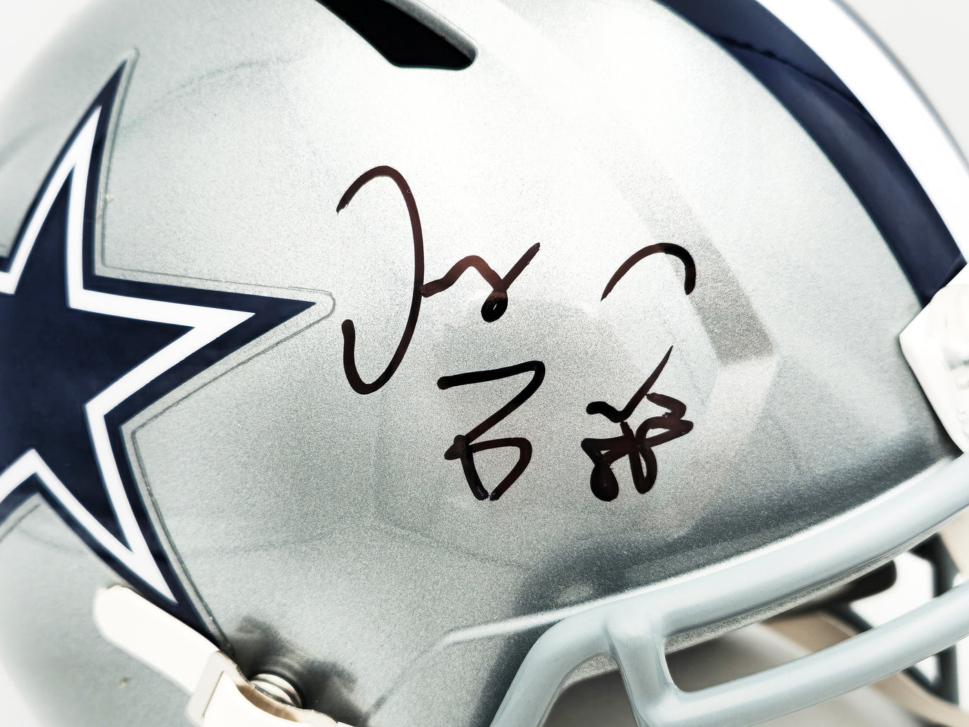 Dez Bryant Autographed Dallas Cowboys Silver Full Size Speed Replica Helmet Beckett BAS Witness Stock #230225