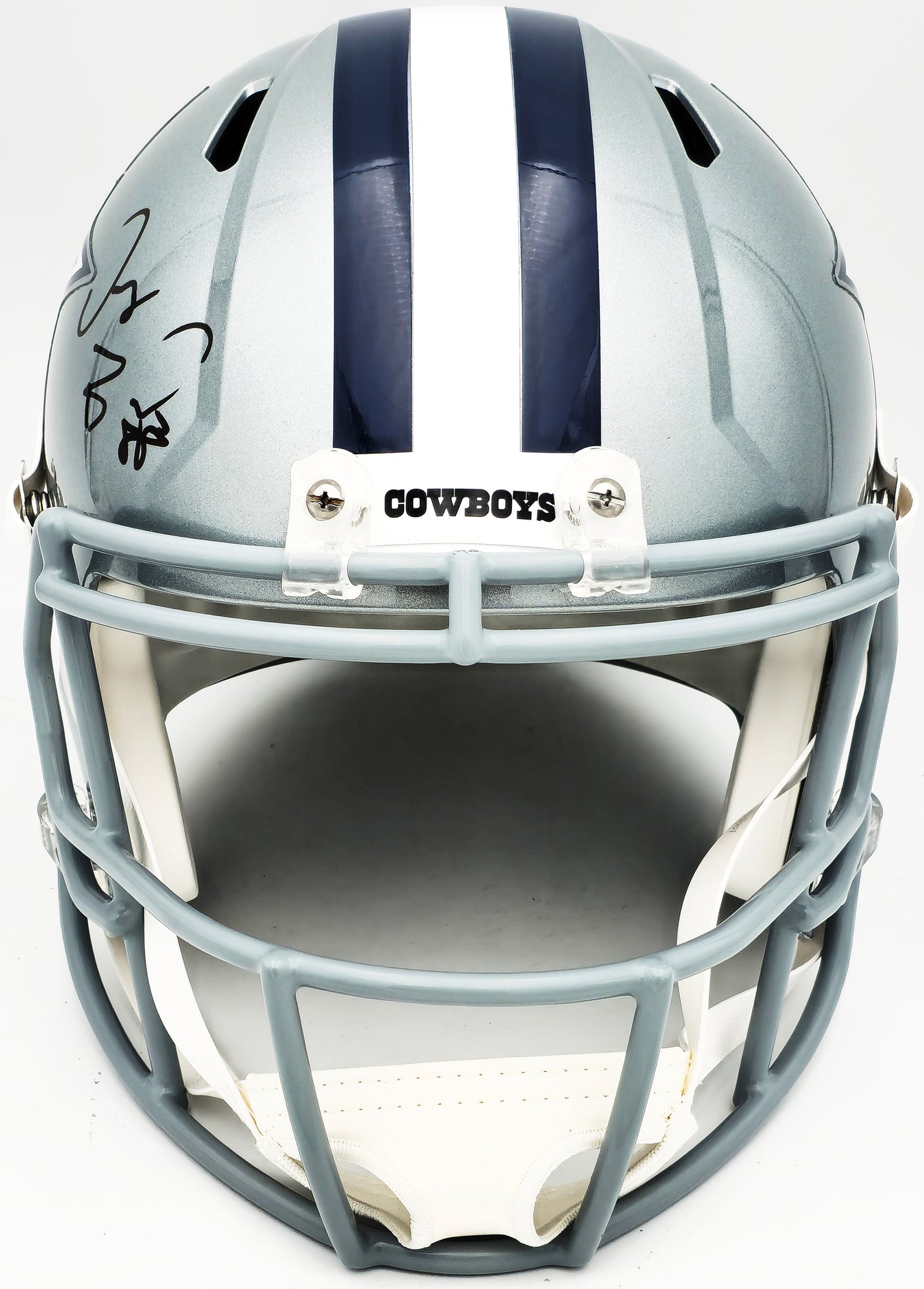Dez Bryant Autographed Dallas Cowboys Silver Full Size Speed Replica Helmet Beckett BAS Witness Stock #230225