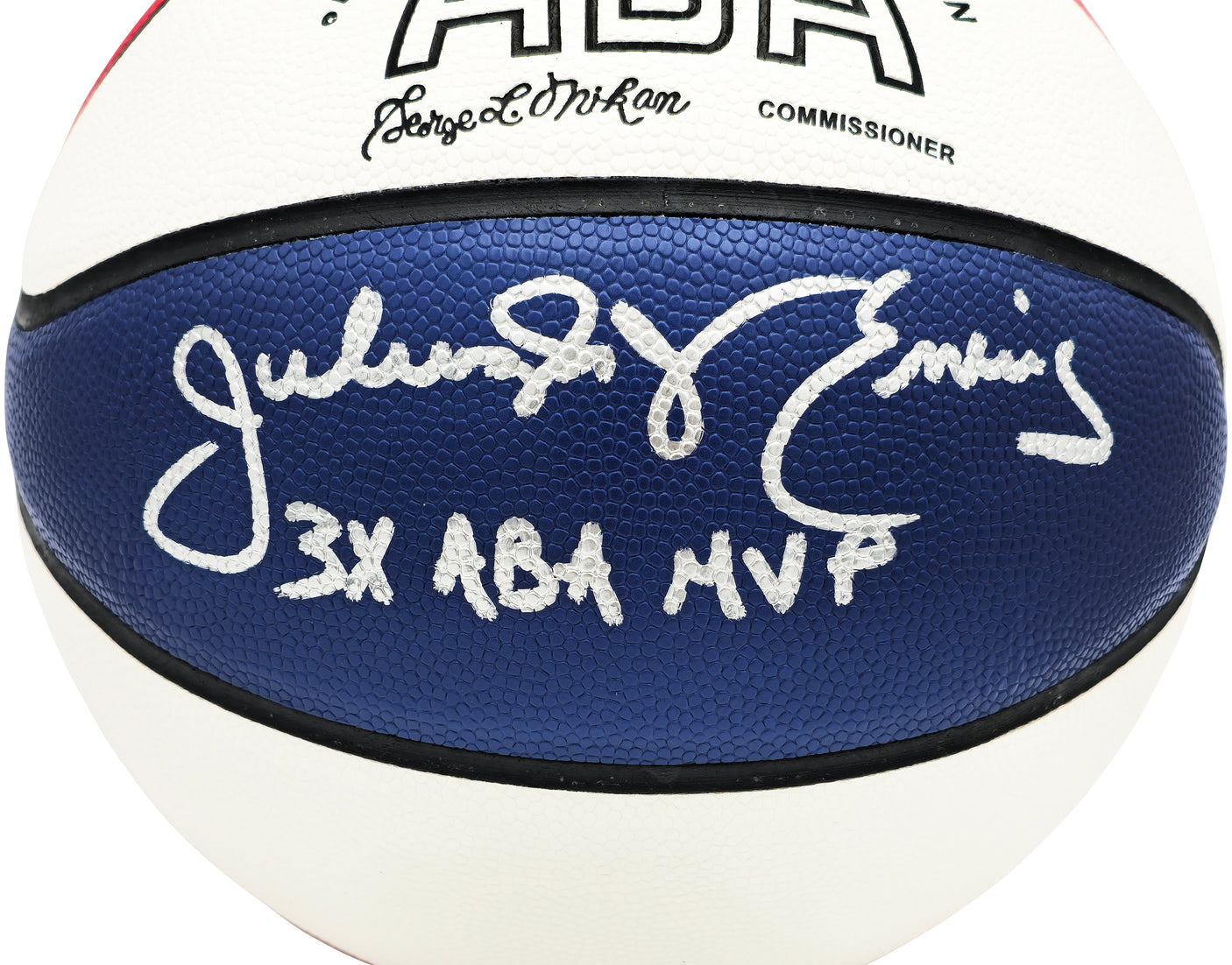 Julius "Dr. J" Erving Autographed Official ABA Logo Red, White & Blue Basketball New Jersey Nets "3x ABA MVP" Beckett BAS Witness Stock #230289