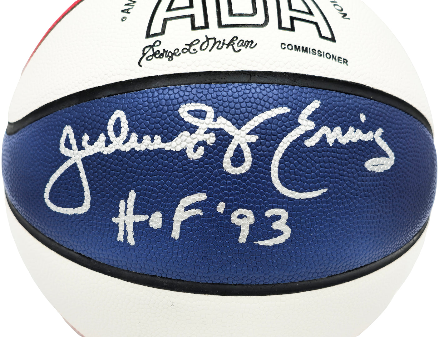 Julius "Dr. J" Erving Autographed Official ABA Logo Red, White & Blue Basketball New Jersey Nets "HOF 93" Beckett BAS Witness Stock #230288