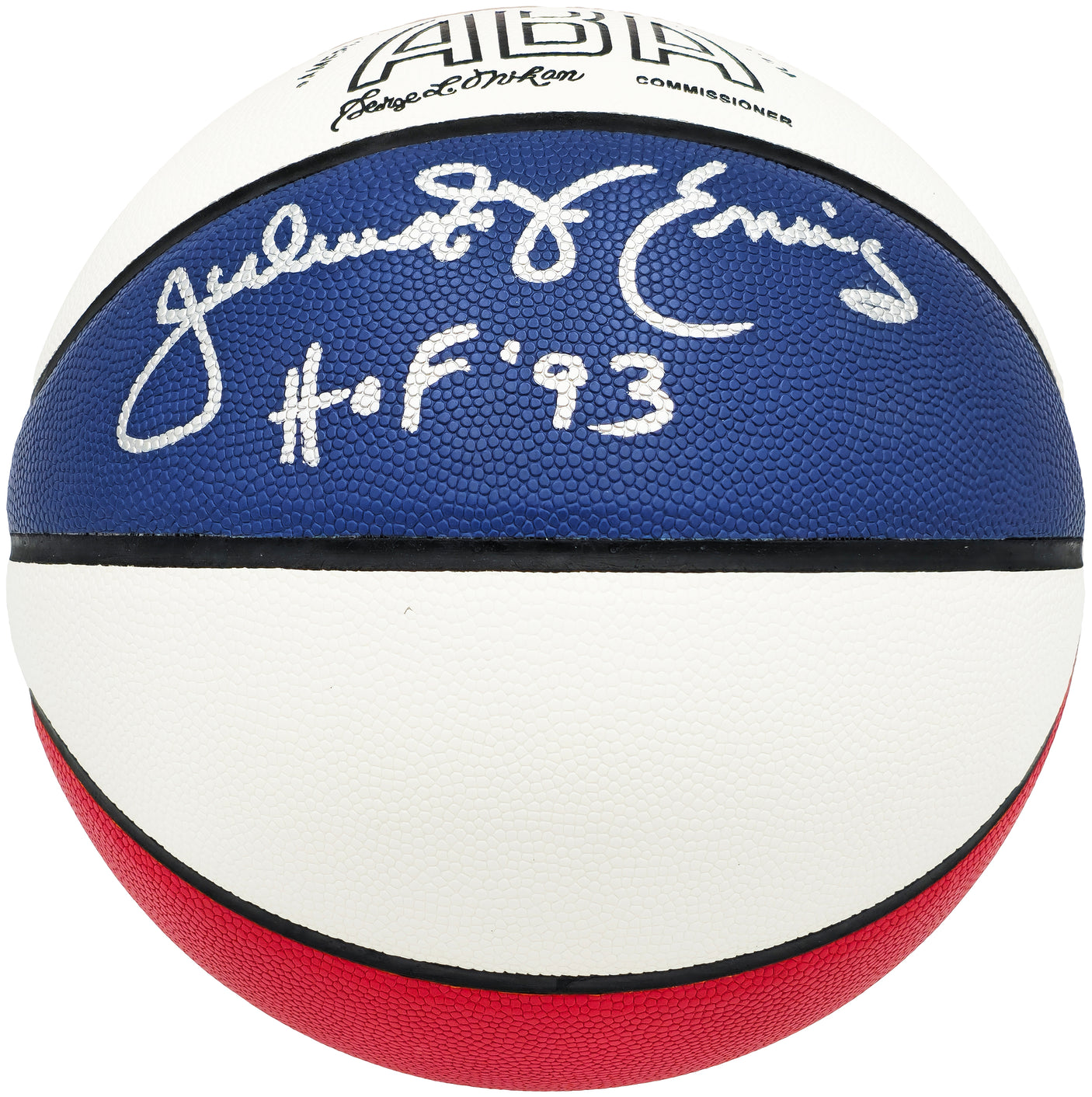 Julius "Dr. J" Erving Autographed Official ABA Logo Red, White & Blue Basketball New Jersey Nets "HOF 93" Beckett BAS Witness Stock #230288