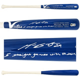 Michael Busch Autographed Blue Victus Player Model Baseball Bat Chicago Cubs "5 Straight Games With HR 2024" Beckett BAS Witness Stock #230274