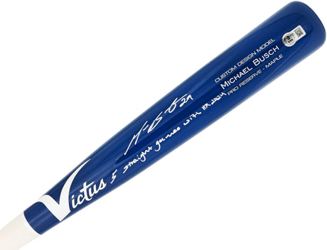 Michael Busch Autographed Blue Victus Player Model Baseball Bat Chicago Cubs "5 Straight Games With HR 2024" Beckett BAS Witness Stock #230274