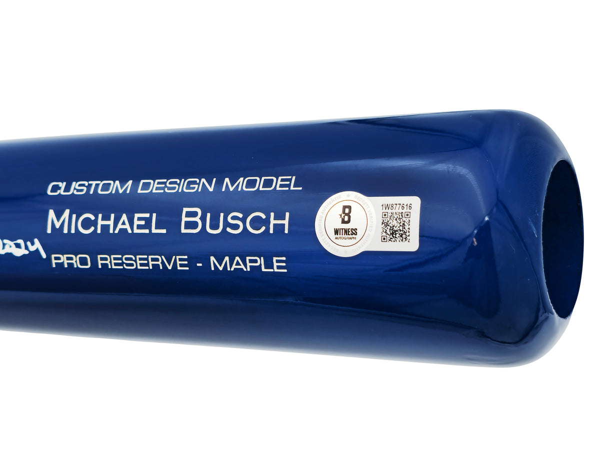 Michael Busch Autographed Blue Victus Player Model Baseball Bat Chicago Cubs "5 Straight Games With HR 2024" Beckett BAS Witness Stock #230274