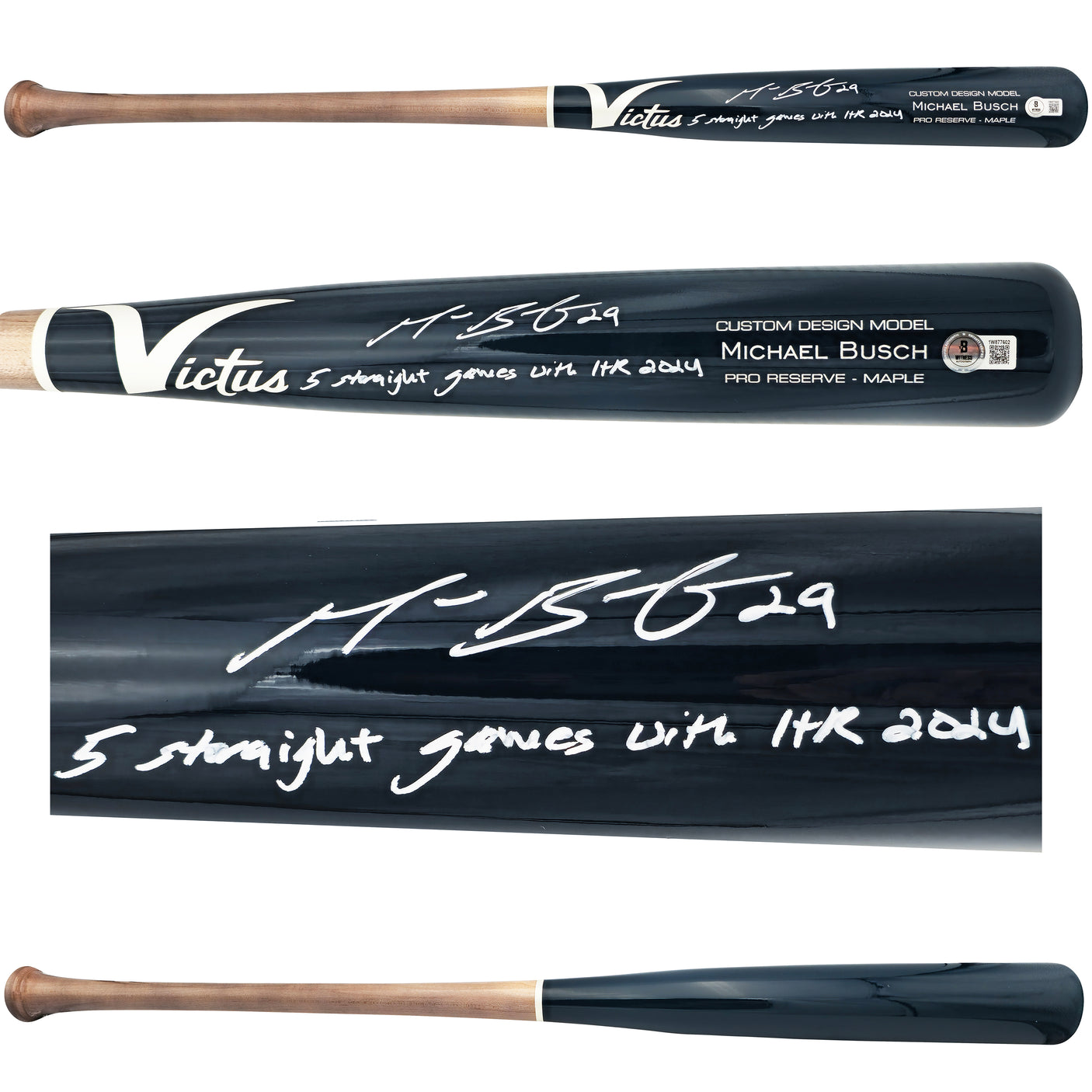 Michael Busch Autographed Navy Victus Player Model Baseball Bat Chicago Cubs "5 Straight Games With HR 2024" Beckett BAS Witness Stock #230276