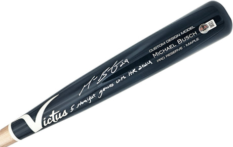 Michael Busch Autographed Navy Victus Player Model Baseball Bat Chicago Cubs "5 Straight Games With HR 2024" Beckett BAS Witness Stock #230276