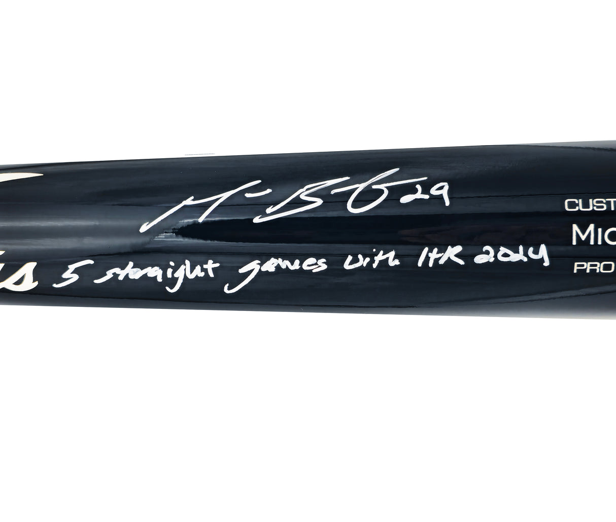 Michael Busch Autographed Navy Victus Player Model Baseball Bat Chicago Cubs "5 Straight Games With HR 2024" Beckett BAS Witness Stock #230276