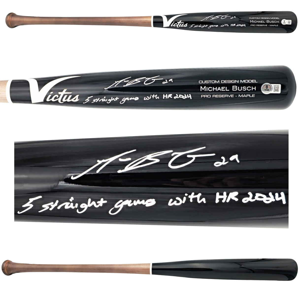 Michael Busch Autographed Black Victus Player Model Baseball Bat Chicago Cubs "5 Straight Games With HR 2024" Beckett BAS Witness Stock #230275