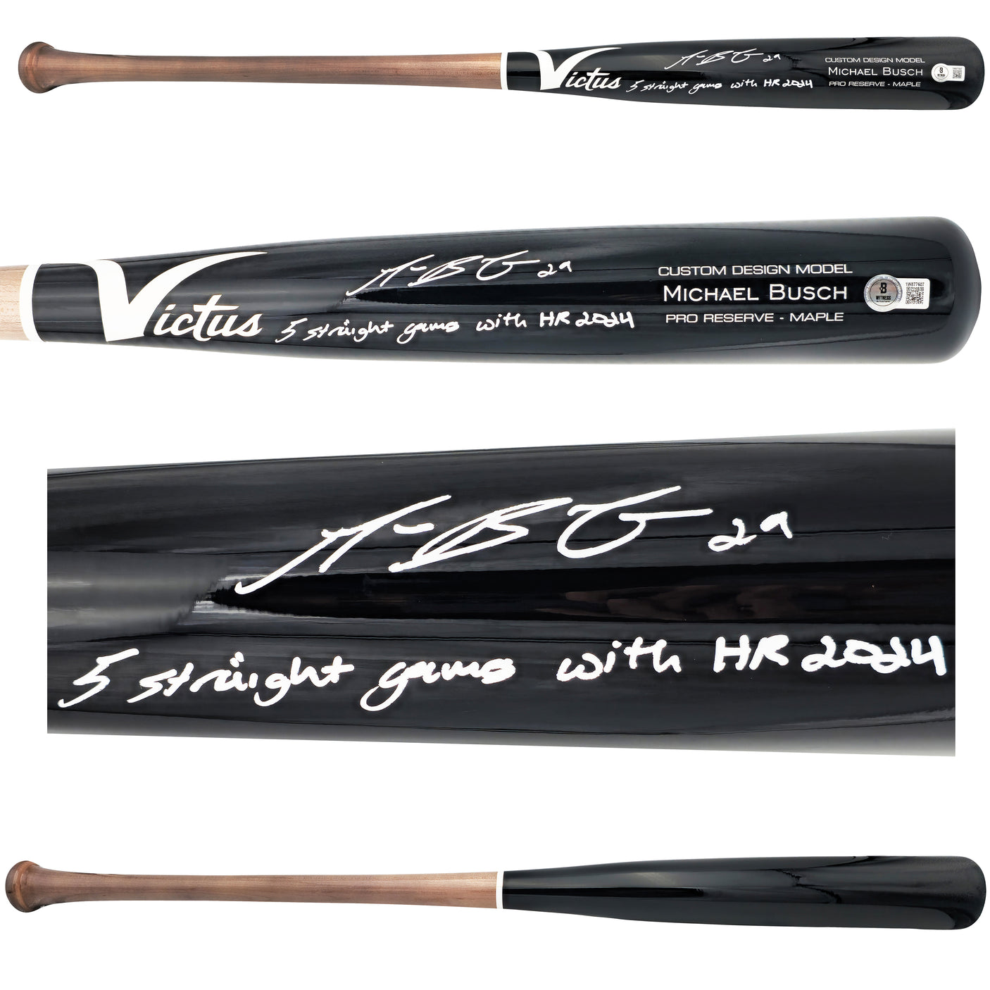 Michael Busch Autographed Black Victus Player Model Baseball Bat Chicago Cubs "5 Straight Games With HR 2024" Beckett BAS Witness Stock #230275