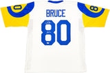 St. Louis Rams Isaac Bruce Autographed White Jersey "HOF 20" Beckett BAS Witness Stock #230163