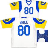 St. Louis Rams Isaac Bruce Autographed White Jersey "HOF 20" Beckett BAS Witness Stock #230164