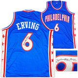 Philadelphia 76ers Julius "Dr. J" Erving Autographed Blue Jersey Beckett BAS Witness Stock #230291