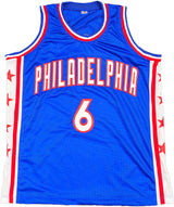 Philadelphia 76ers Julius "Dr. J" Erving Autographed Blue Jersey Beckett BAS Witness Stock #230291